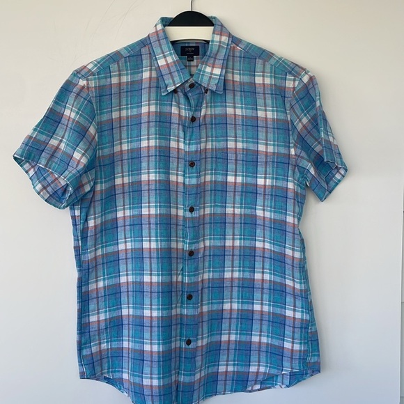 J. Crew Casual Short Sleeve Button Down Homespun Cotton Shirt Plaid Large - Picture 8 of 15